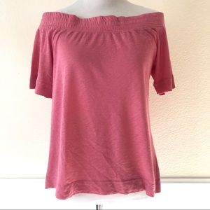 Splendid Pink Off Shoulder Half Sleeve Slub Tee
